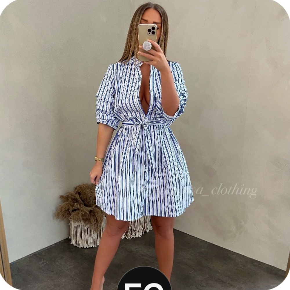 Empowa UK- Fayth Pinstripe Shirt Dress- NWT
